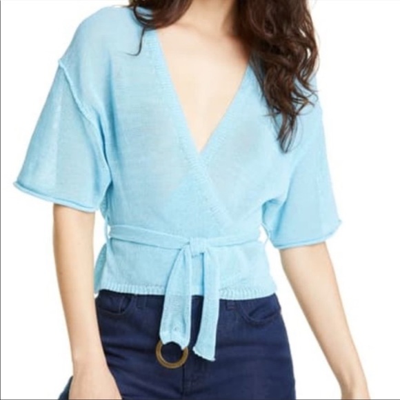 Free People Oh Hello Tie Waist Cardigan Blue - Picture 4 of 16